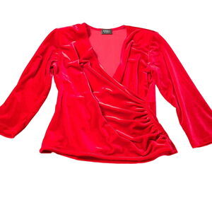 MSK Petites Womens Blouse Red Size PS Polyester Low Neck Line Long Sleeve